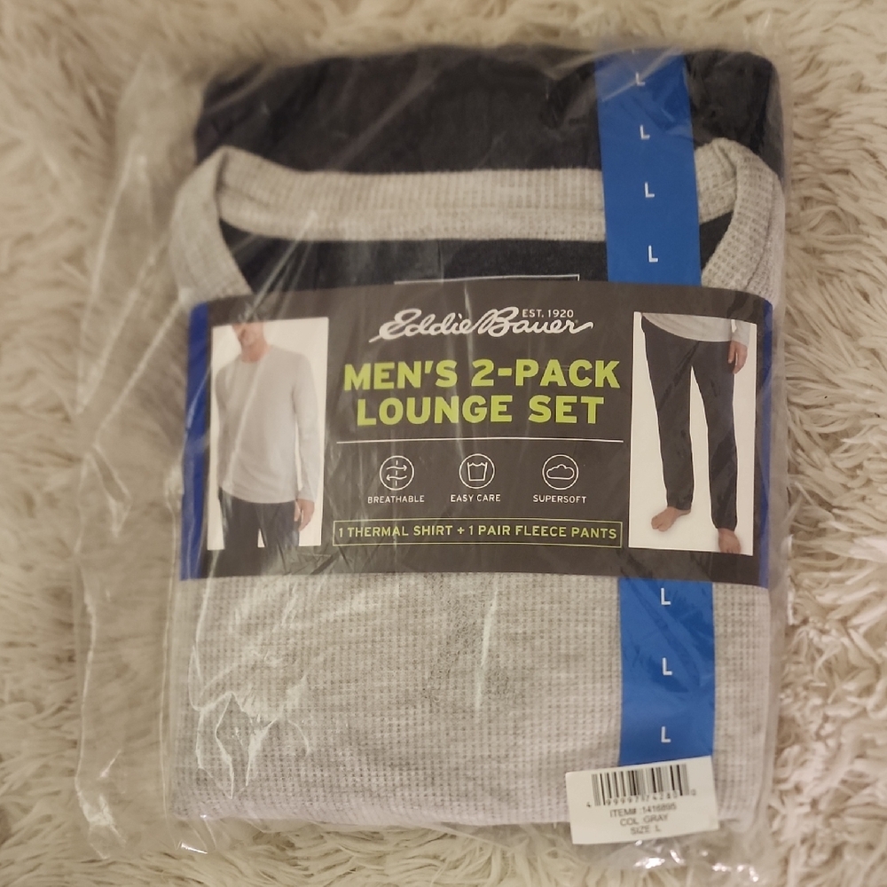 Eddie Bauer Men's Lounge Set - Navy and Gray Size Large